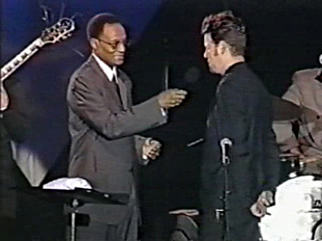 Ron being interviewed by jazz legend Ramsey Lewis for "Jazz Central" concert taping (May 1999); Credit: BET Television